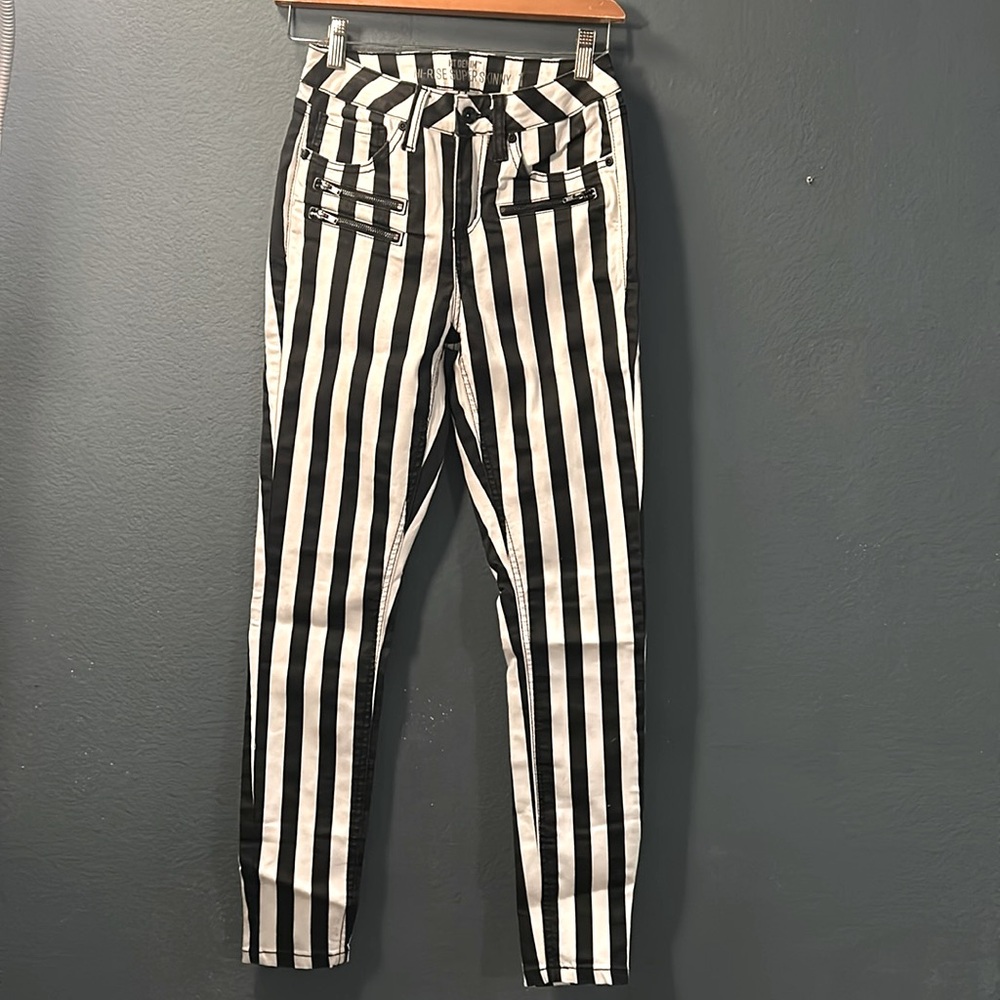 Black and white striped pants